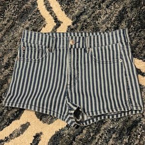 American Eagle Blue And White Striped Hi-Rise Shortie Shorts Size 8